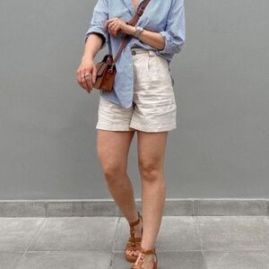 Vintage Eddie Bouer Pleated Cream Cotton Shorts